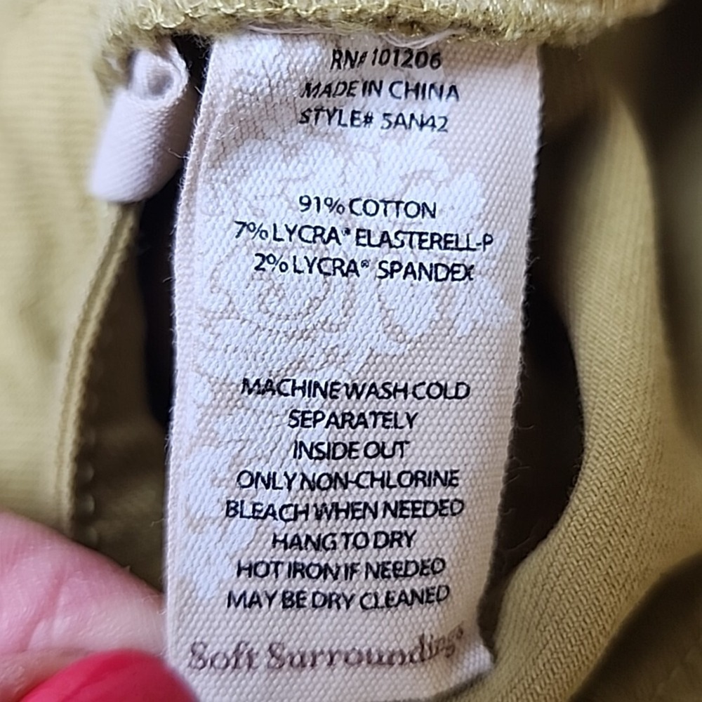 Soft Surroundings Pants Women Extra Large Olive Green Denim 5-pocket Casual - Picture 5 of 9